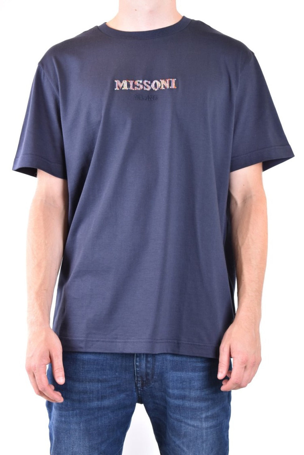 Blue Cotton Logo Embroidered T-Shirt
