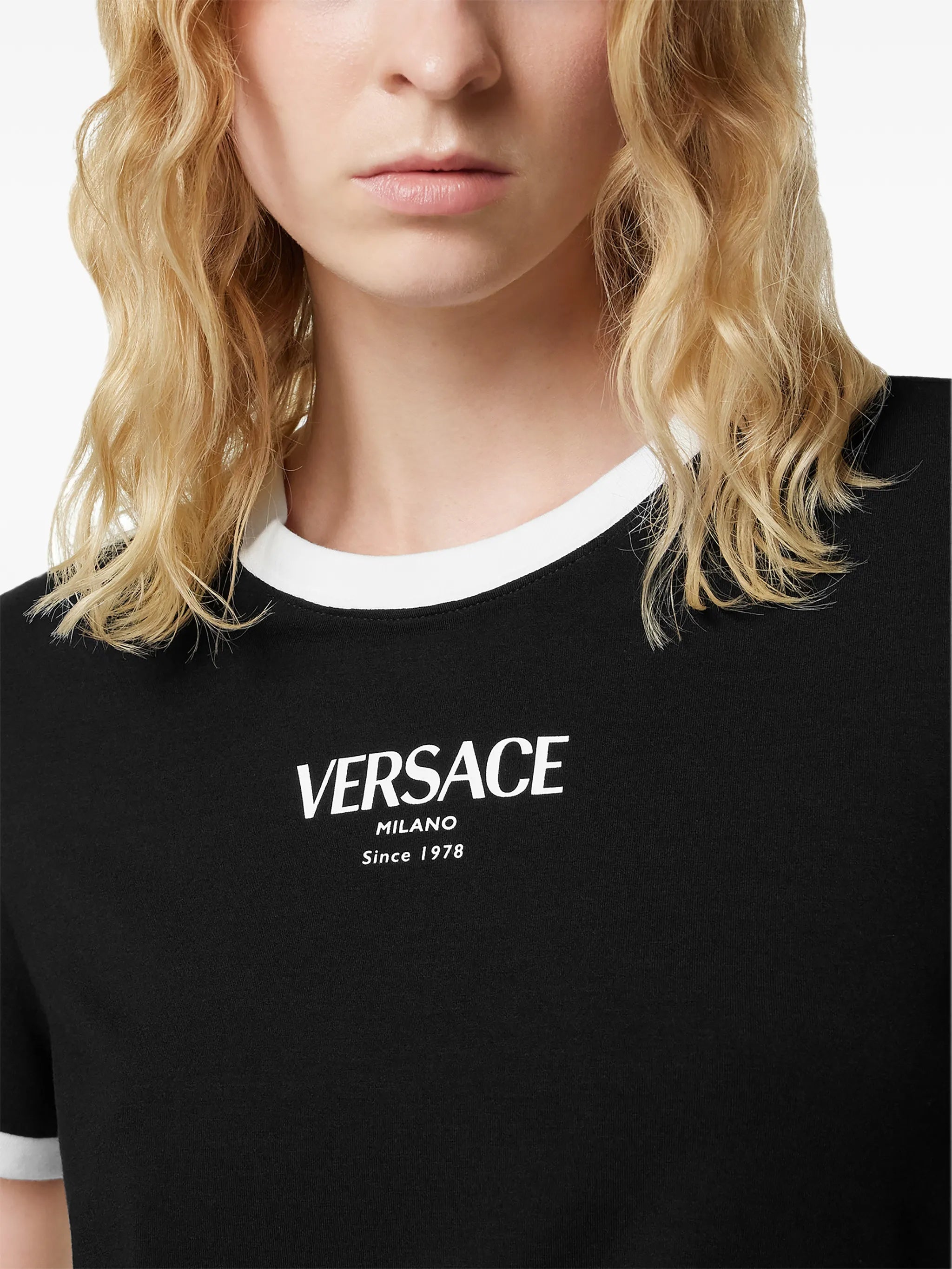 Black Cropped Viscose Contrast Trim T-shirt