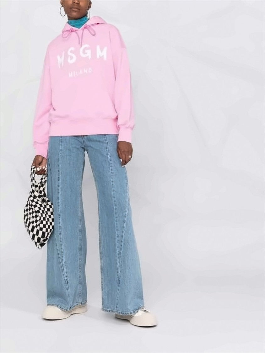 Pastel Pink Relaxed-Fit Hoodie with Logo Print