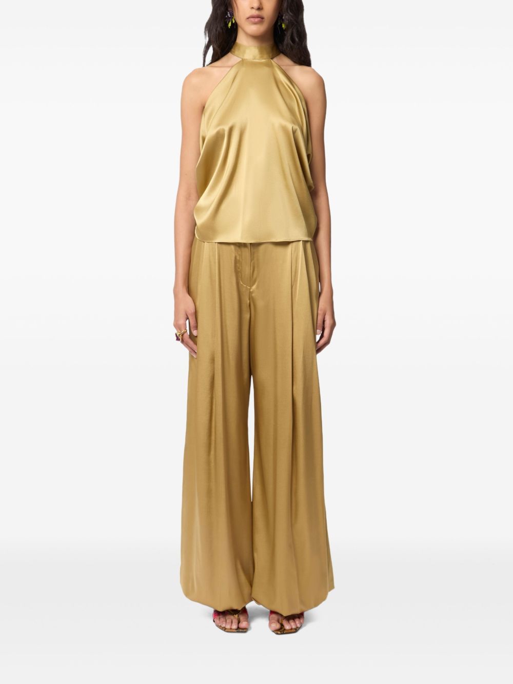 Gold-Tone Silk Halterneck Top