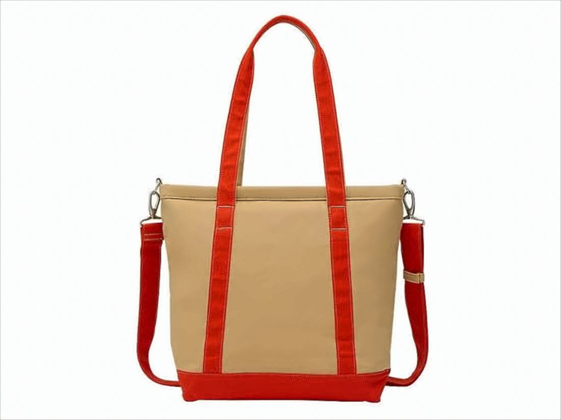 Beige Canvas Tote Bag with Orange Accents