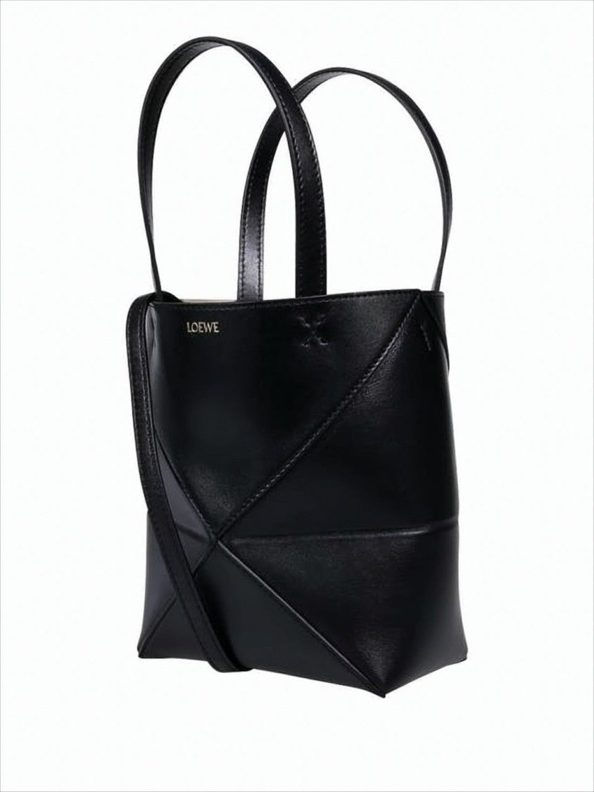 Geometric Panel Calf Leather Tote Bag
