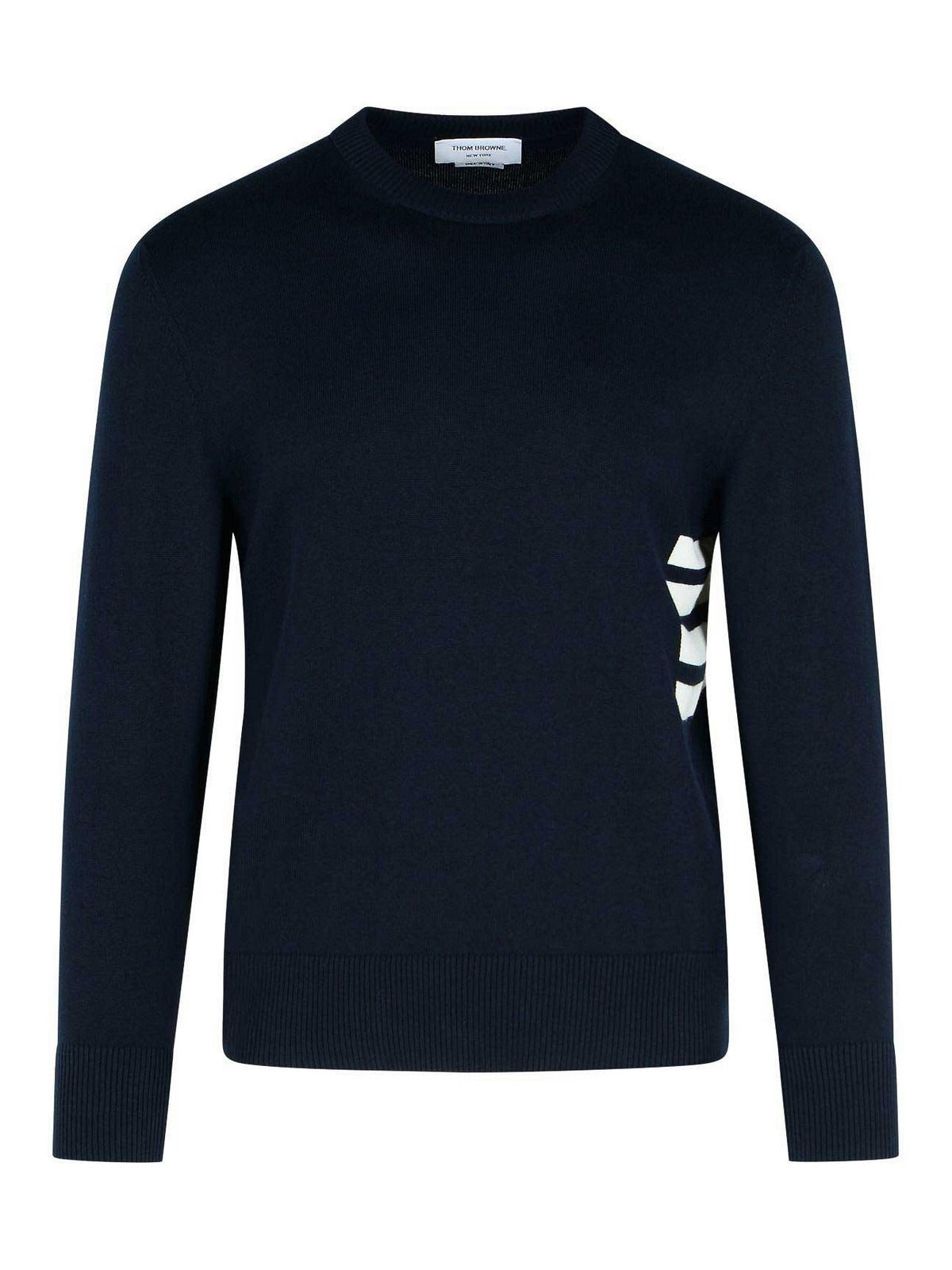 Crew Neck Navy Sweater with Subtle Striped Detail