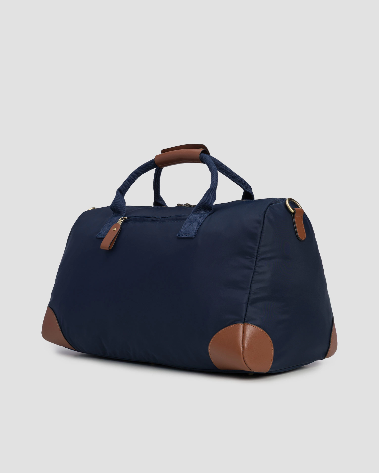 Navy Blue Duffle Bag with Brown Leather Accents