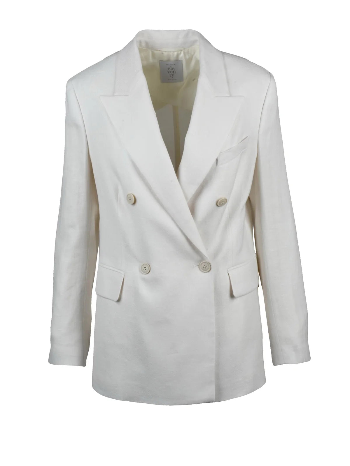 White Double-Breasted Linen Wool Silk Jacket
