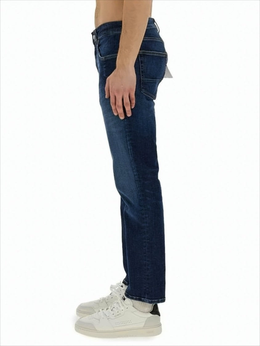 Slim Fit Denim Pants With Tapered Leg And Distinctive Accents