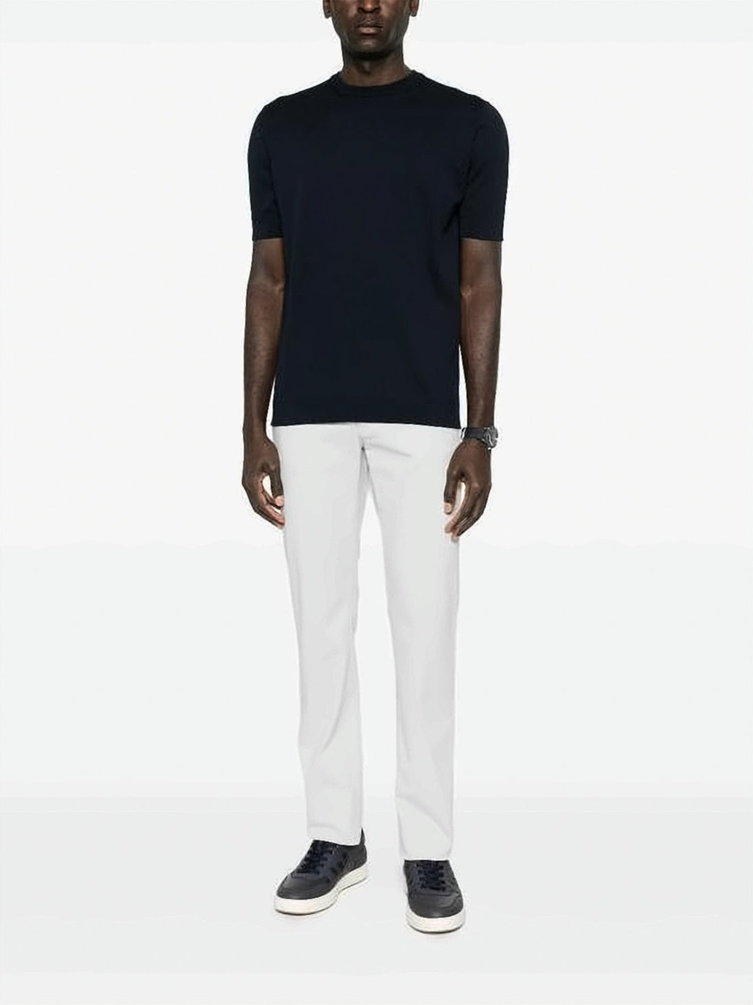 Fitted Black Cotton Short Sleeve Tops