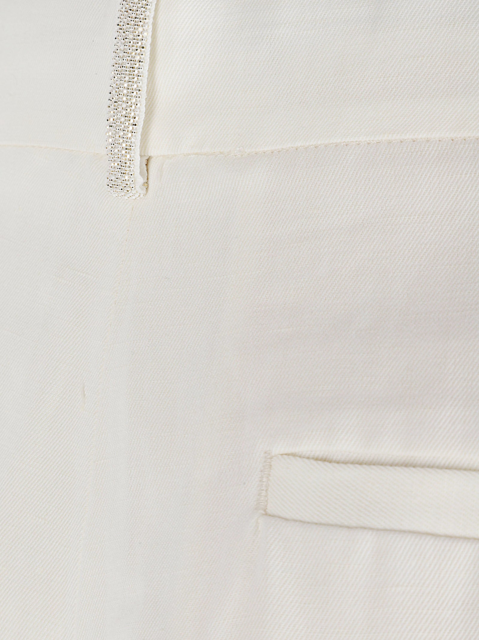 Pleated White Shorts With Concealed Closure