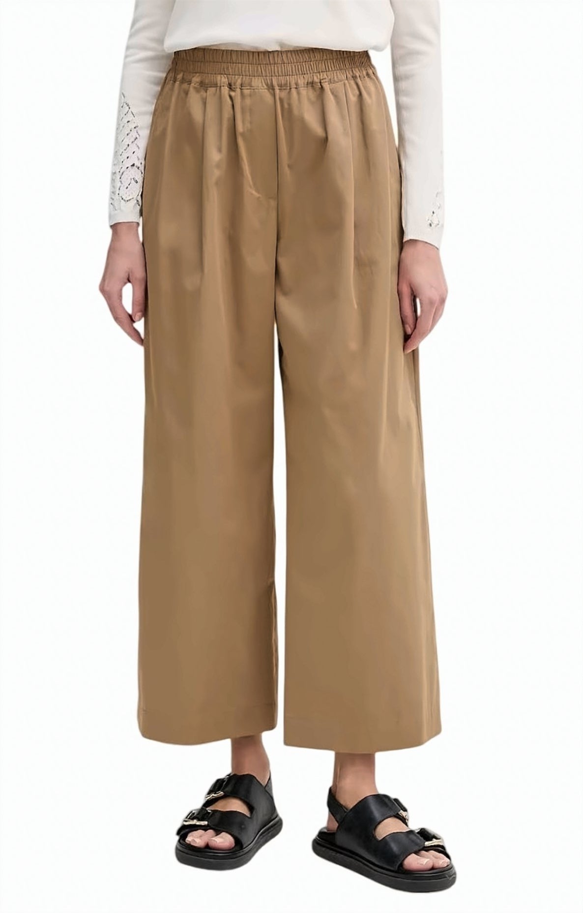 Pure Cotton Satin Elastic Waist Trousers