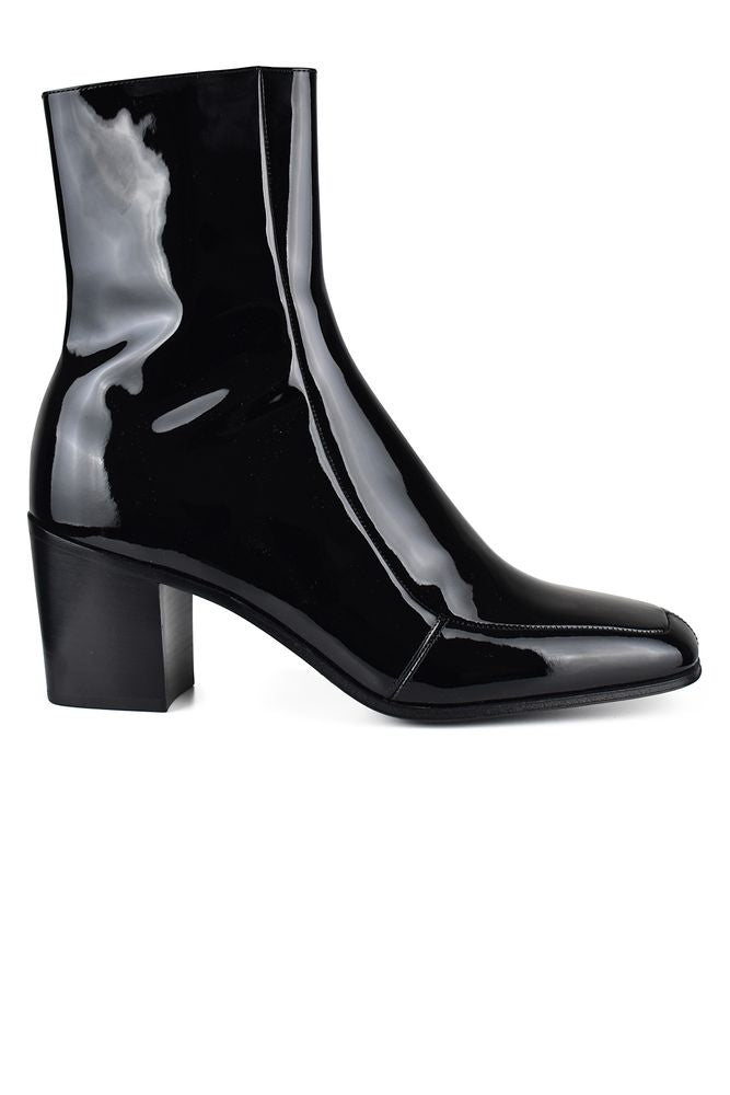 Black Patent Leather Ankle Boots