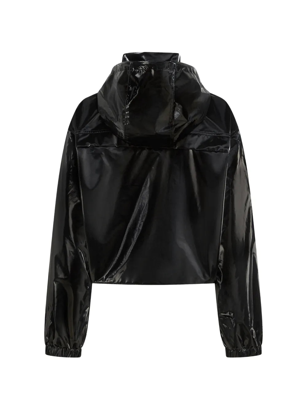 Glossy Black Cropped Jacket with High Collar