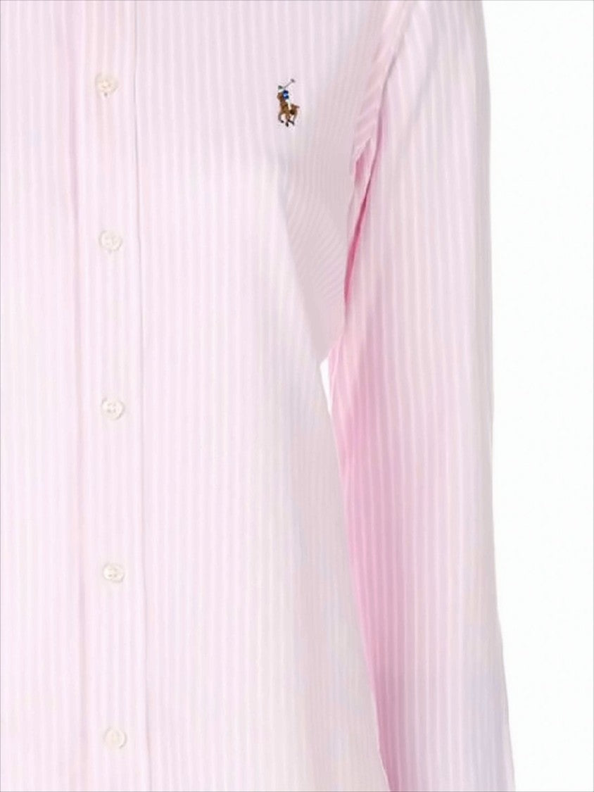 Long-Sleeved Button-Up Shirt with Subtle Stripe Pattern