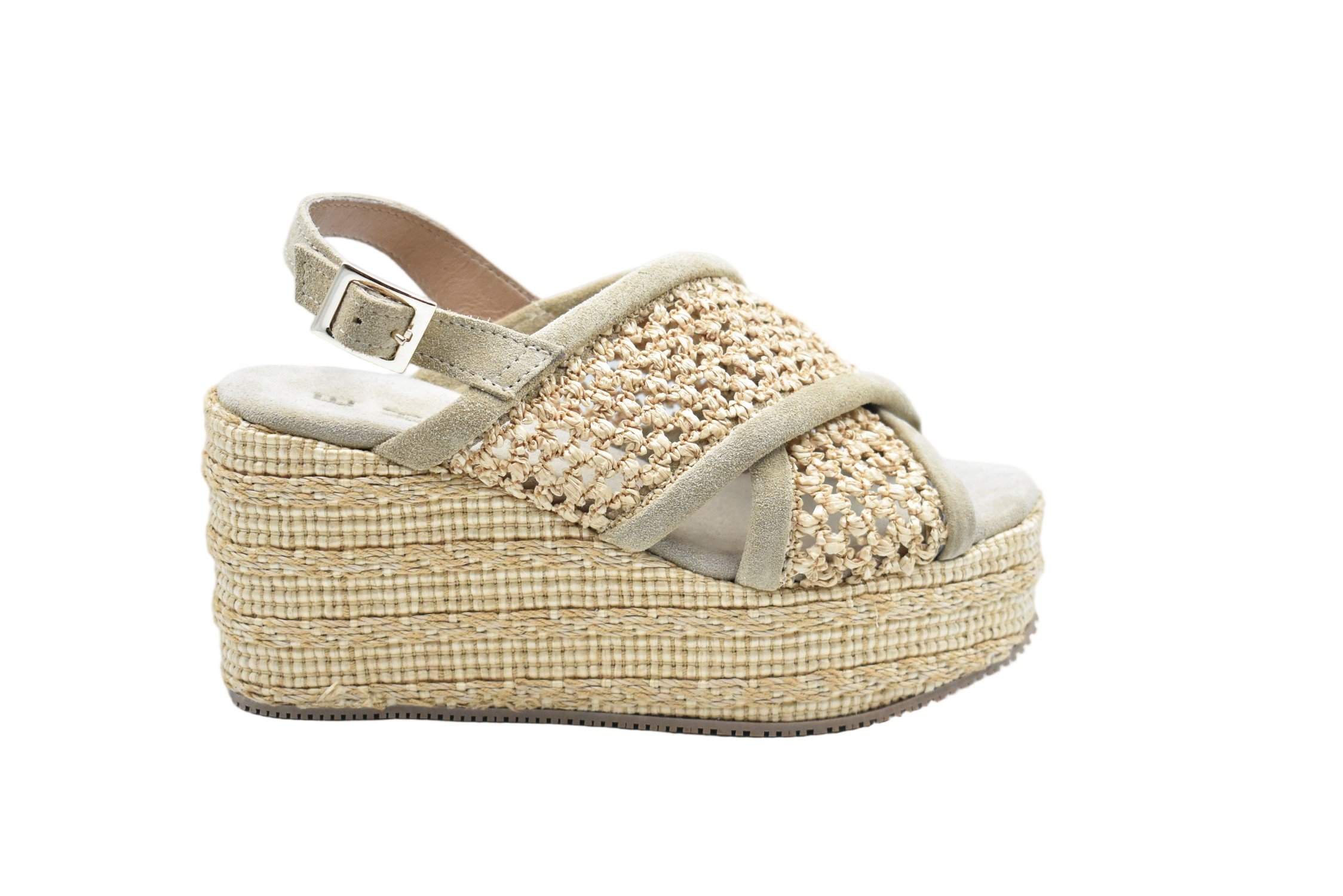 Woven Straw Platform Wedge Sandals With Crisscross Straps