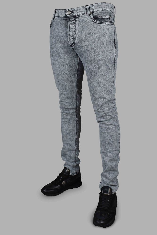 Faded Gray Slim-Fit Jeans With Logo Detail