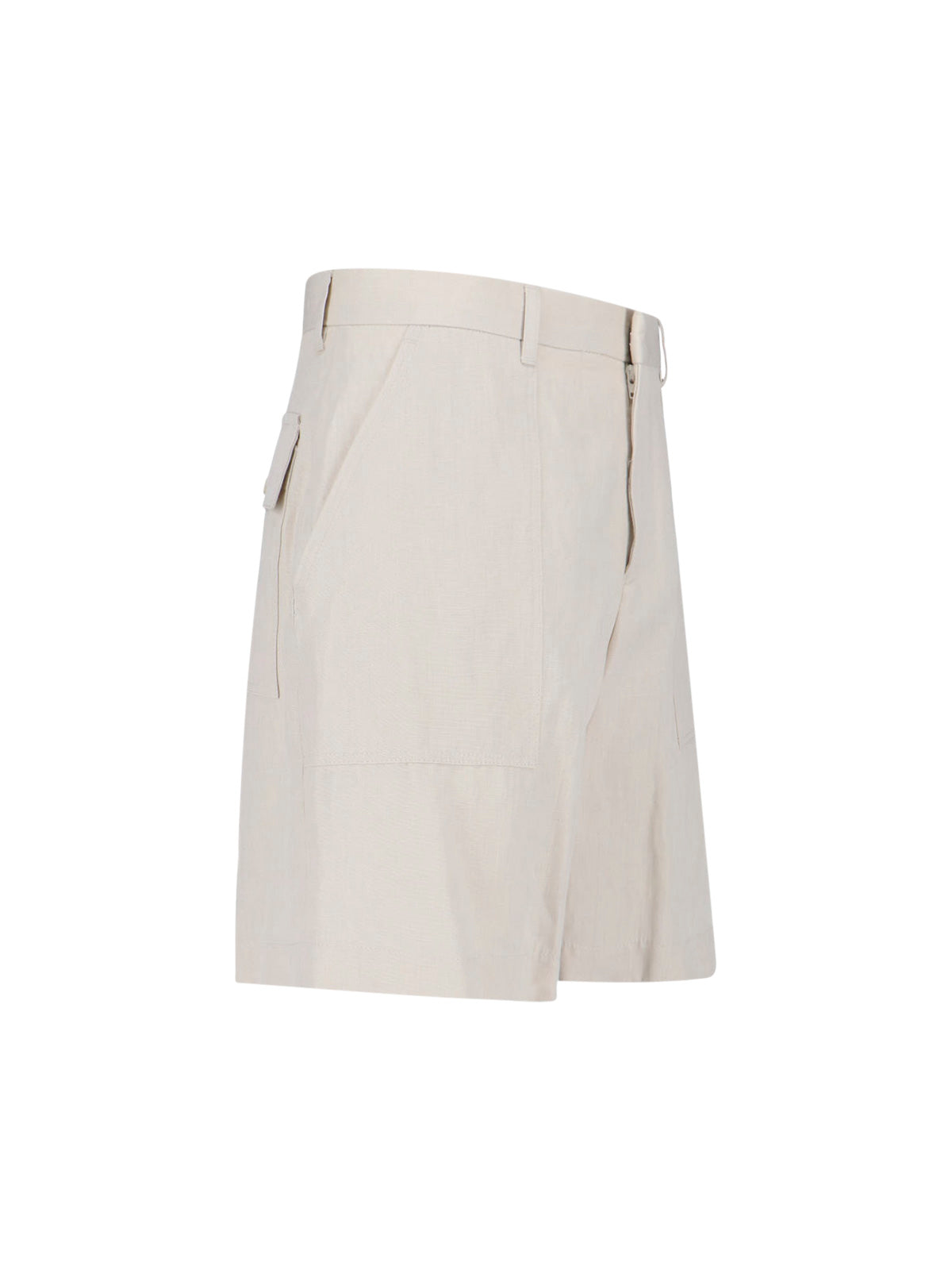 Cream Linen-Cotton Blend Tailored Shorts