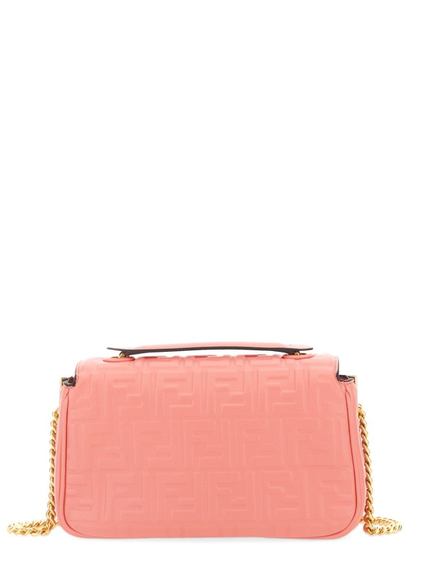 Textured Leather Midi Bag With Gold-Tone Chain Strap