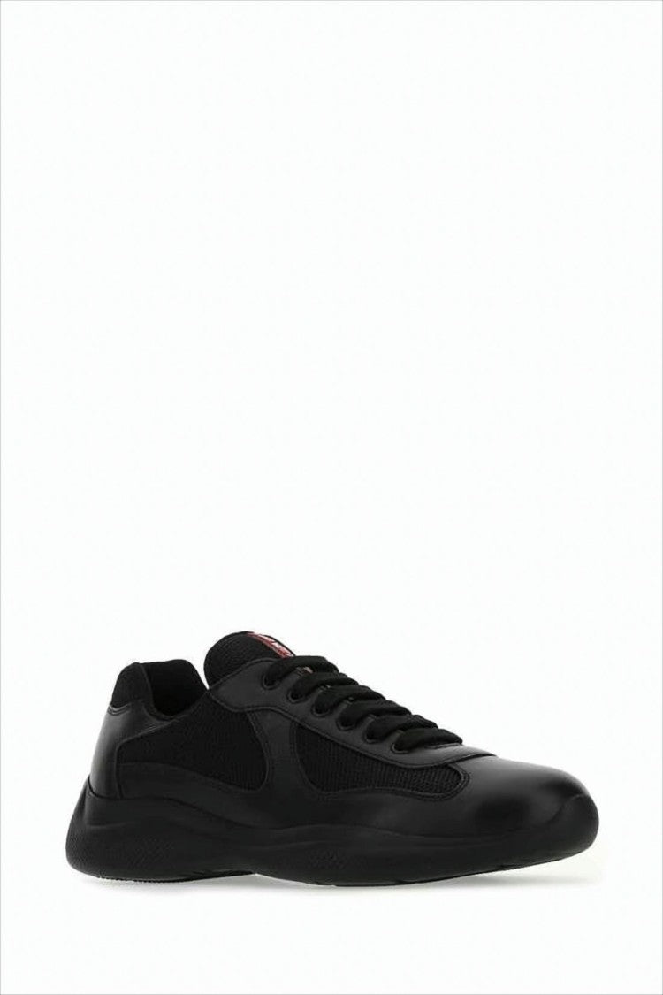 Low-Top Sneakers with Leather and Mesh Panels