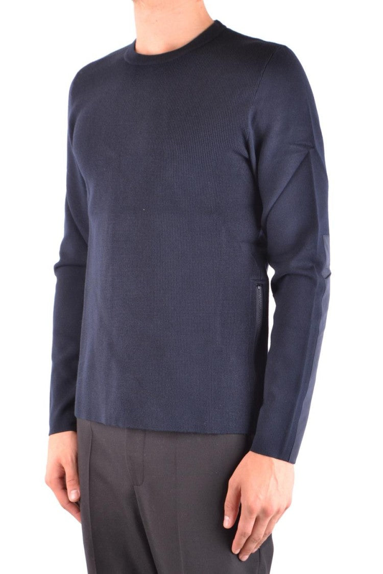 Ribbed Navy Sweater With Contrast Elbow Patches