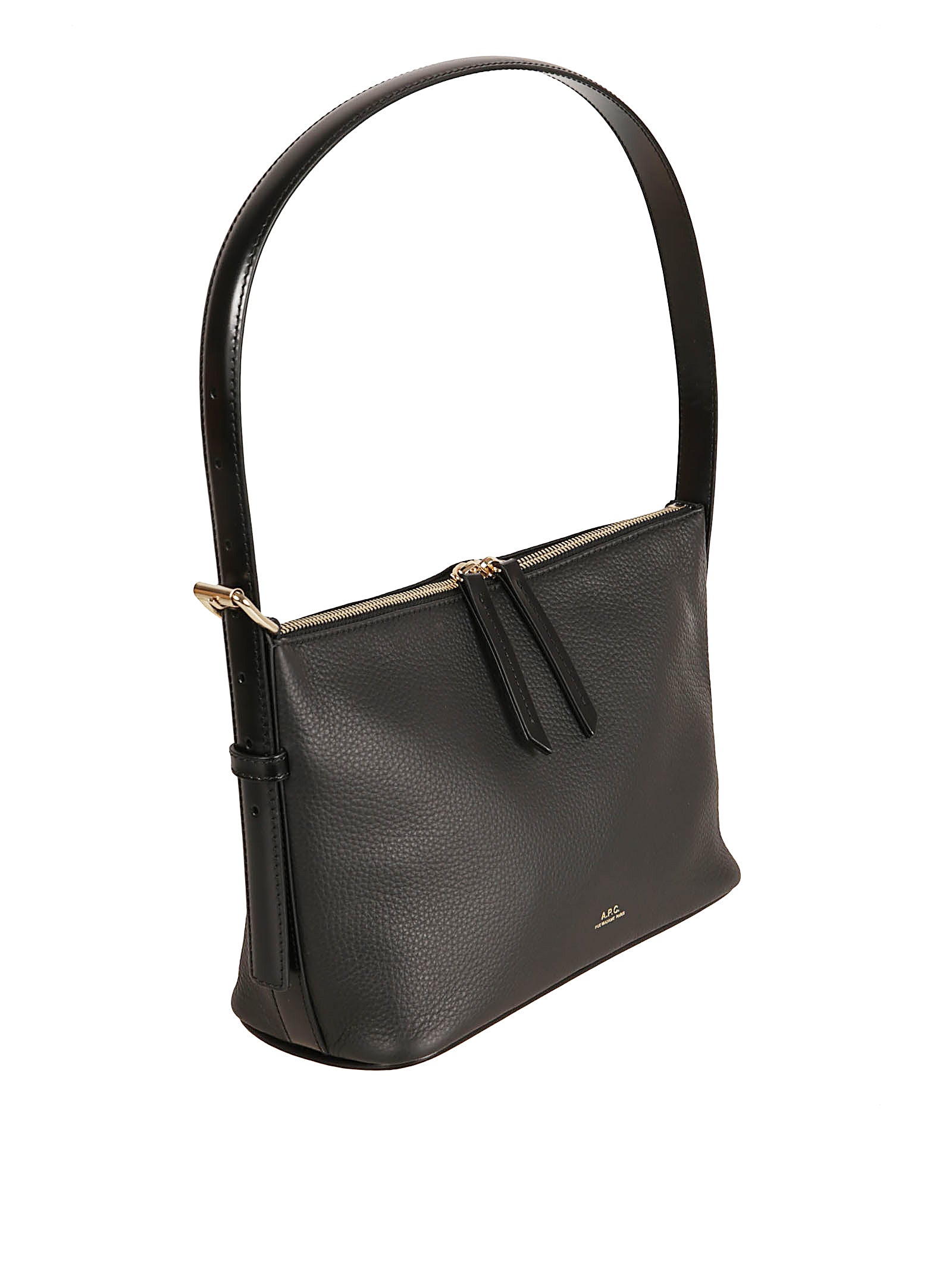 Rectangular Black Bag in Textured Cowhide Leather