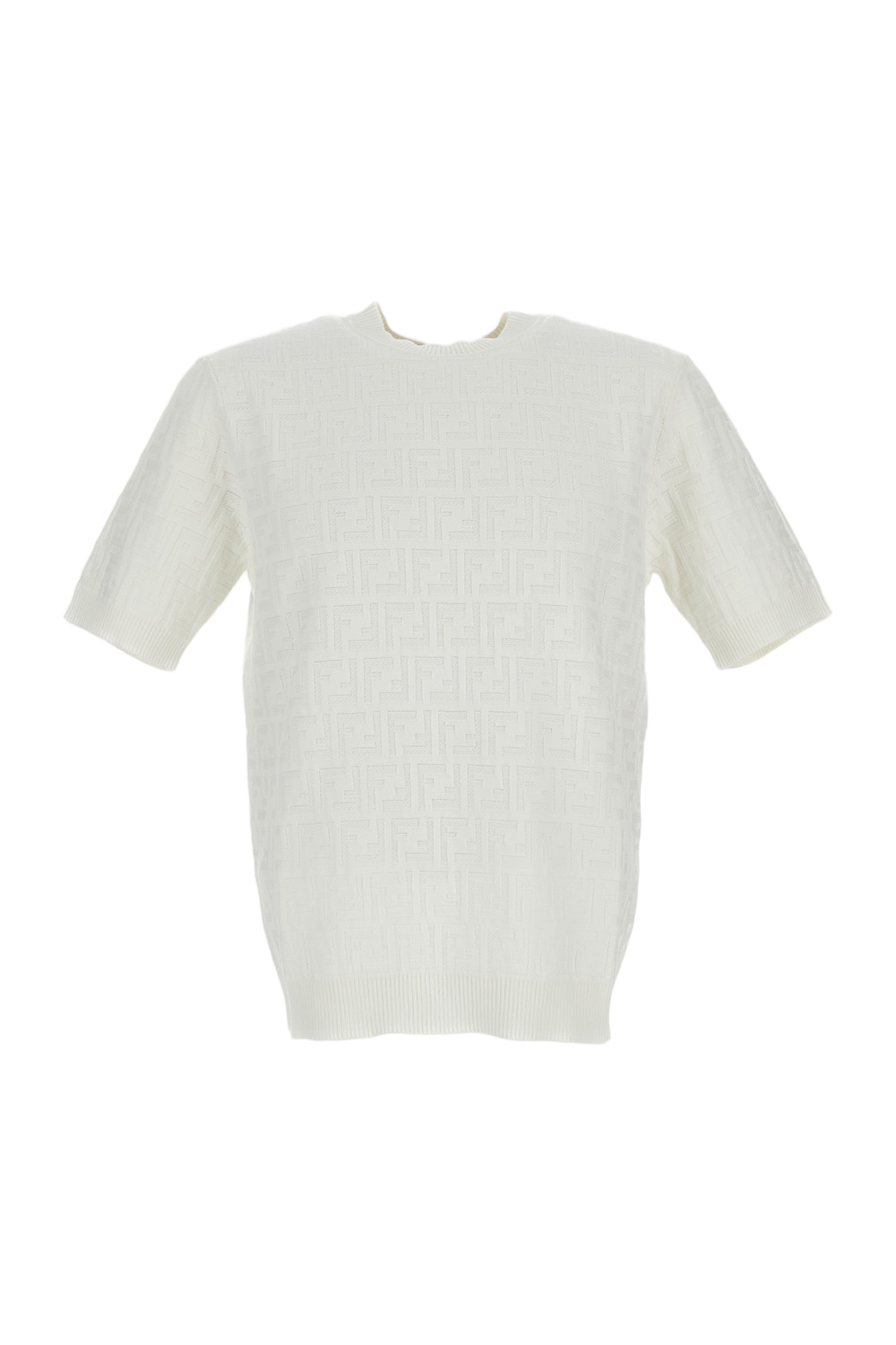 Żakardowy T-Shirt z Okrągłym Dekoltem i Prążkowanymi Wykończeniami