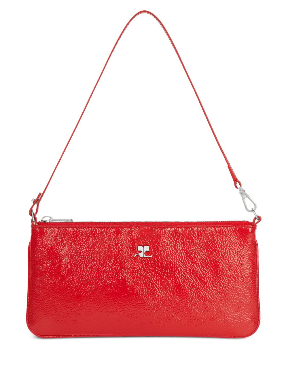 Rectangular Handbag with Glossy Textured Finish and Silver Hardware