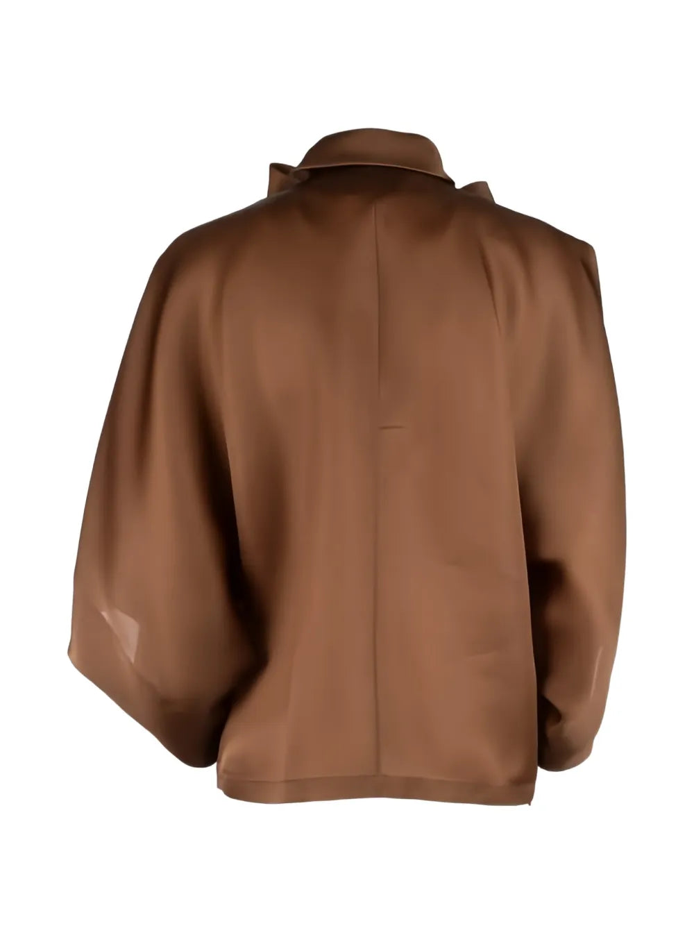Satin Brown Blouse with Oversized Bow Tie and Boxy Silhouette