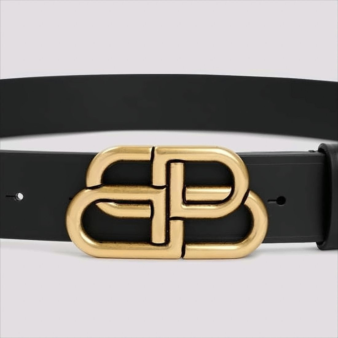 Black Leather Belt with Gold-tone Interlocking Double-B Buckle