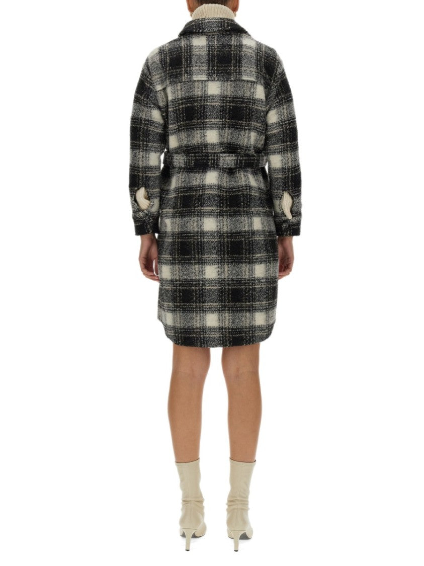 Checkered Pattern Coat With Classic Collar
