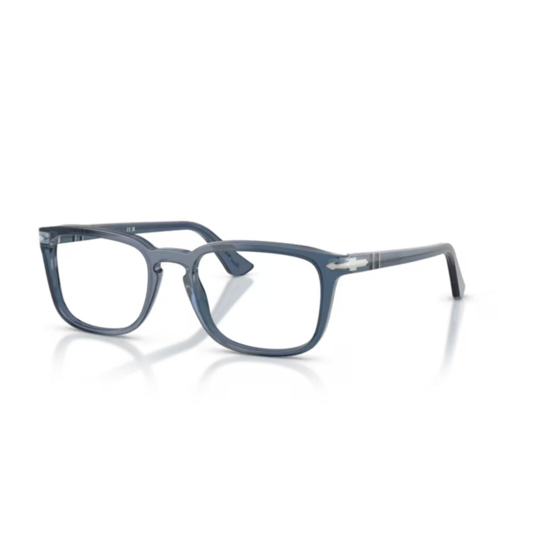 0po3382v Translucent Blue Acetate Rectangular Eyeglasses with Silver Accents