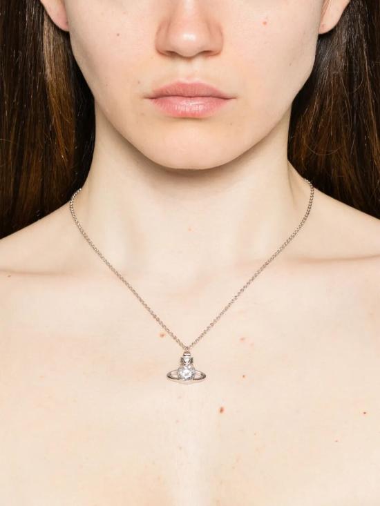 Platinum-Finish Necklace With Celestial Pendant And White Cz