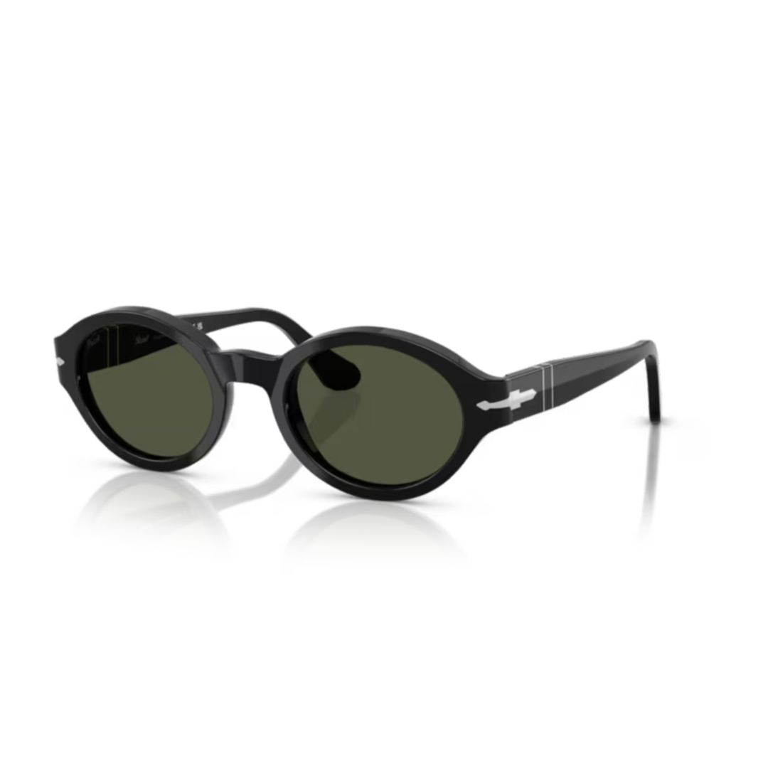 0po3378s Rounded Black Acetate Sunglasses with Dark Green Lenses