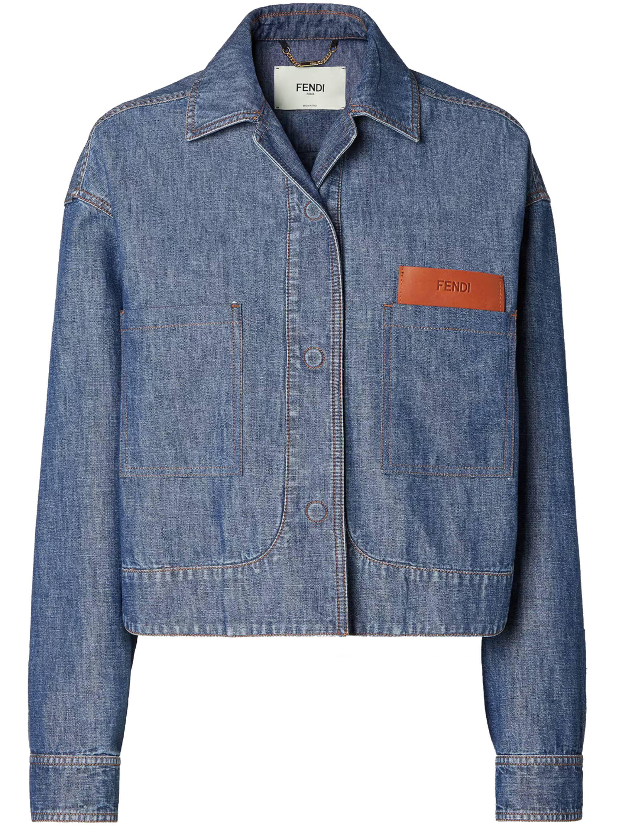 Cropped Denim Jacket with Split Hem Detail and Embossed Logo