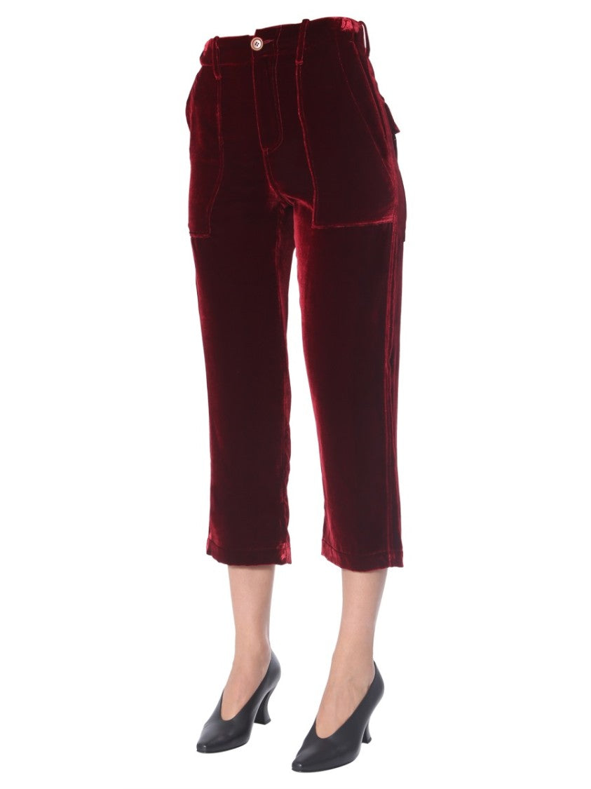 Burgundy Velvet Cropped Pants