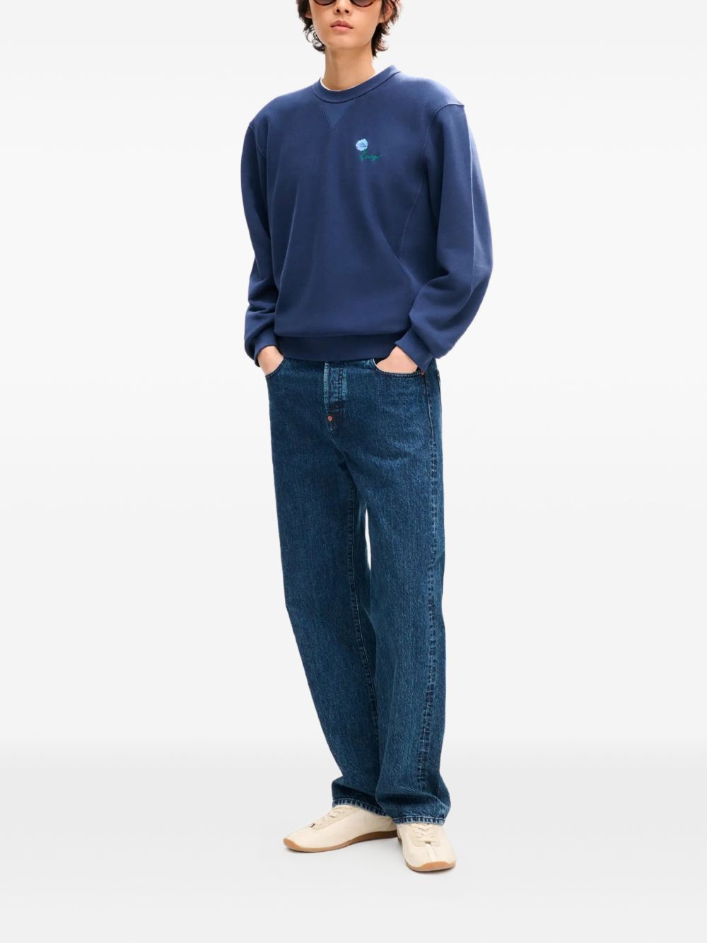 Navy Blue Embroidered Crew Neck Sweatshirt