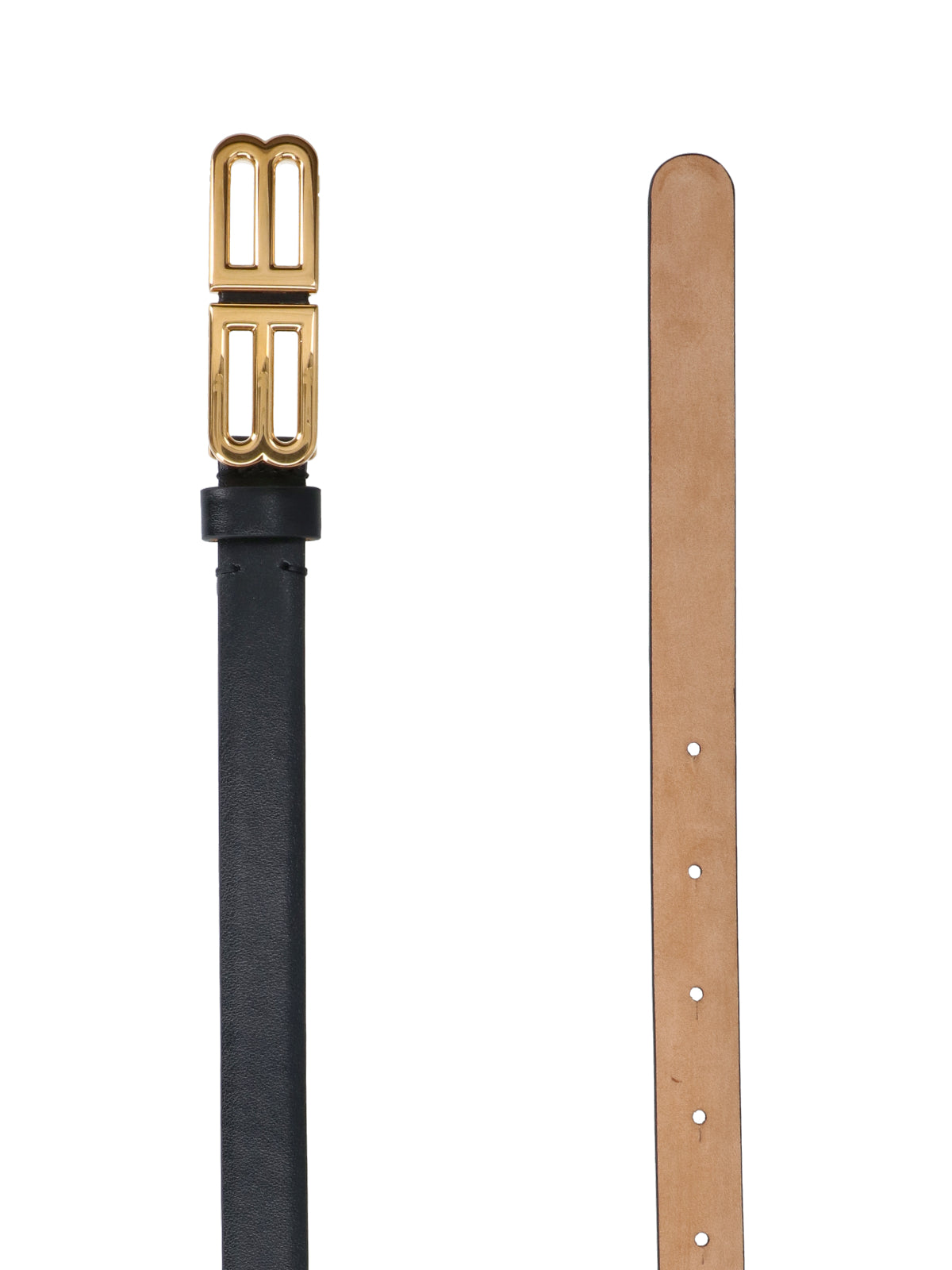 Black Slim Double B Leather Belt