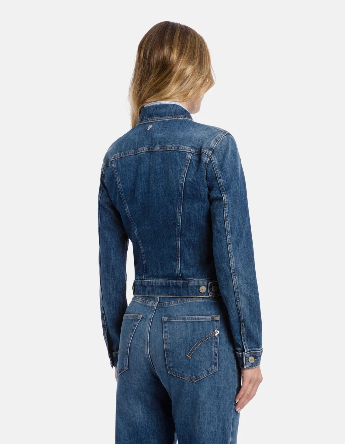 Fitted Medium Blue Denim Jacket with Button-Down Front