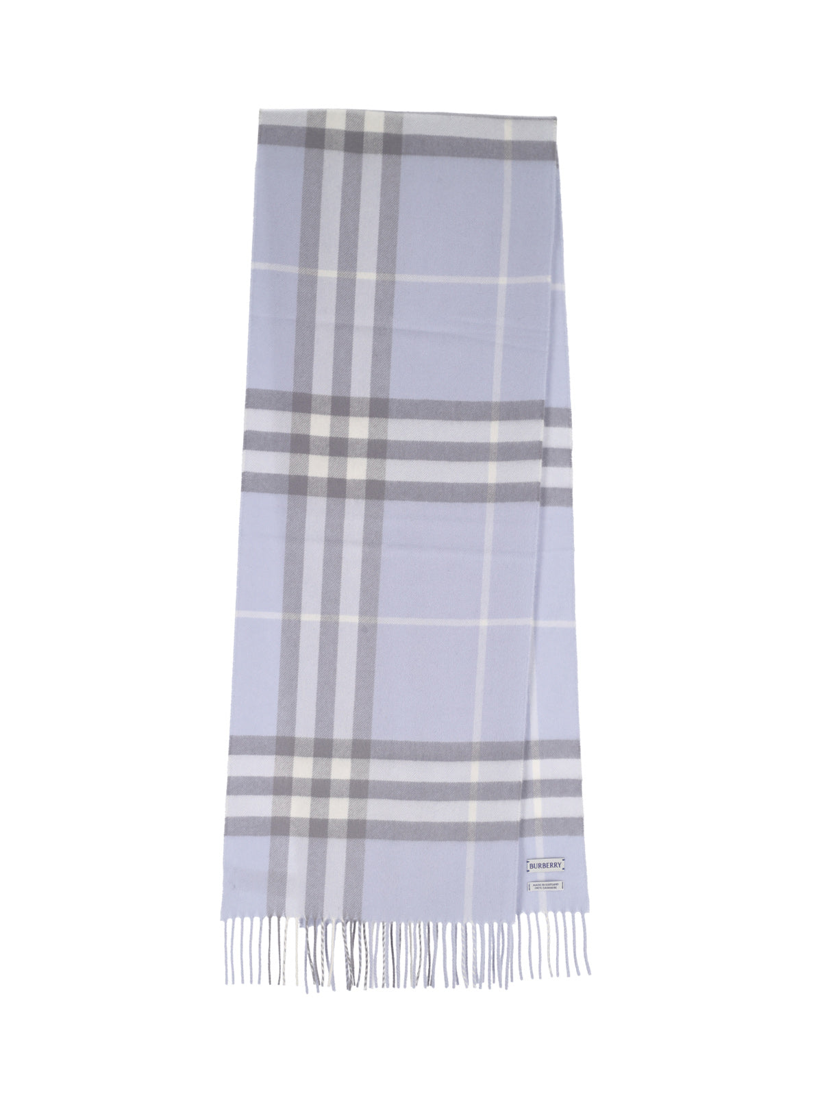 "Check" Scarf In Blue Cashmere, All-Over "Check" Pattern