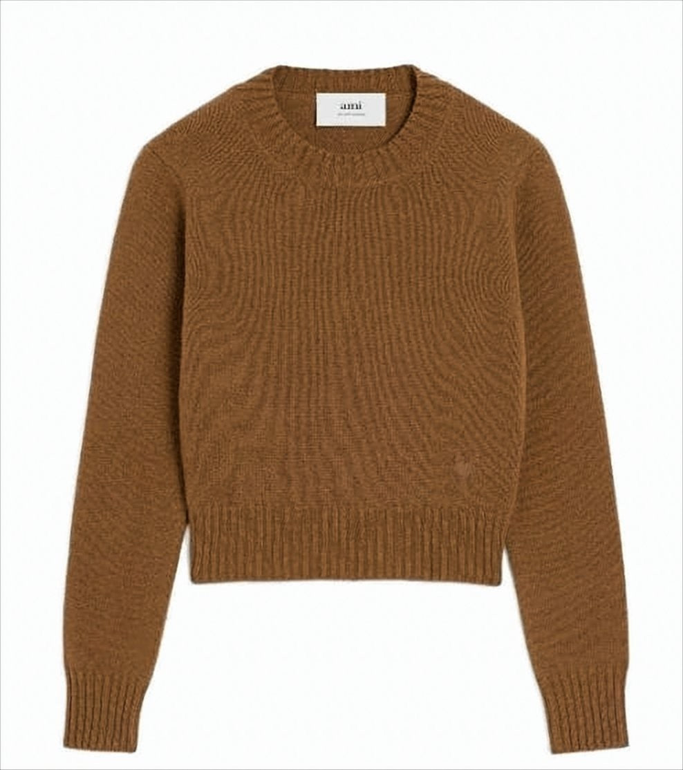 Cropped Brown Cashmere Blend Sweater with Heart Detail