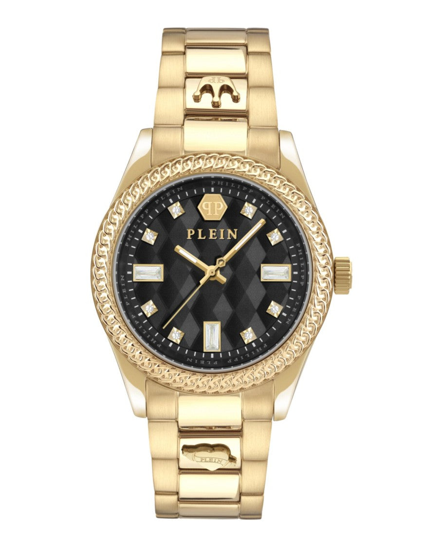Queen Crystal Watch With Black Guilloche Dial