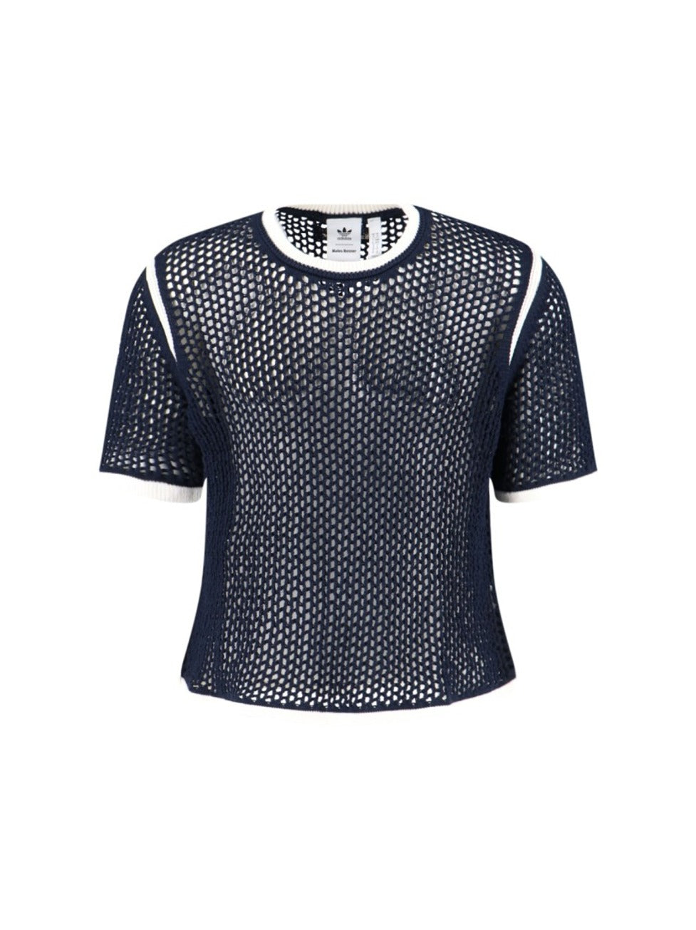 Navy Crochet T-Shirt With White Trefoil Logo