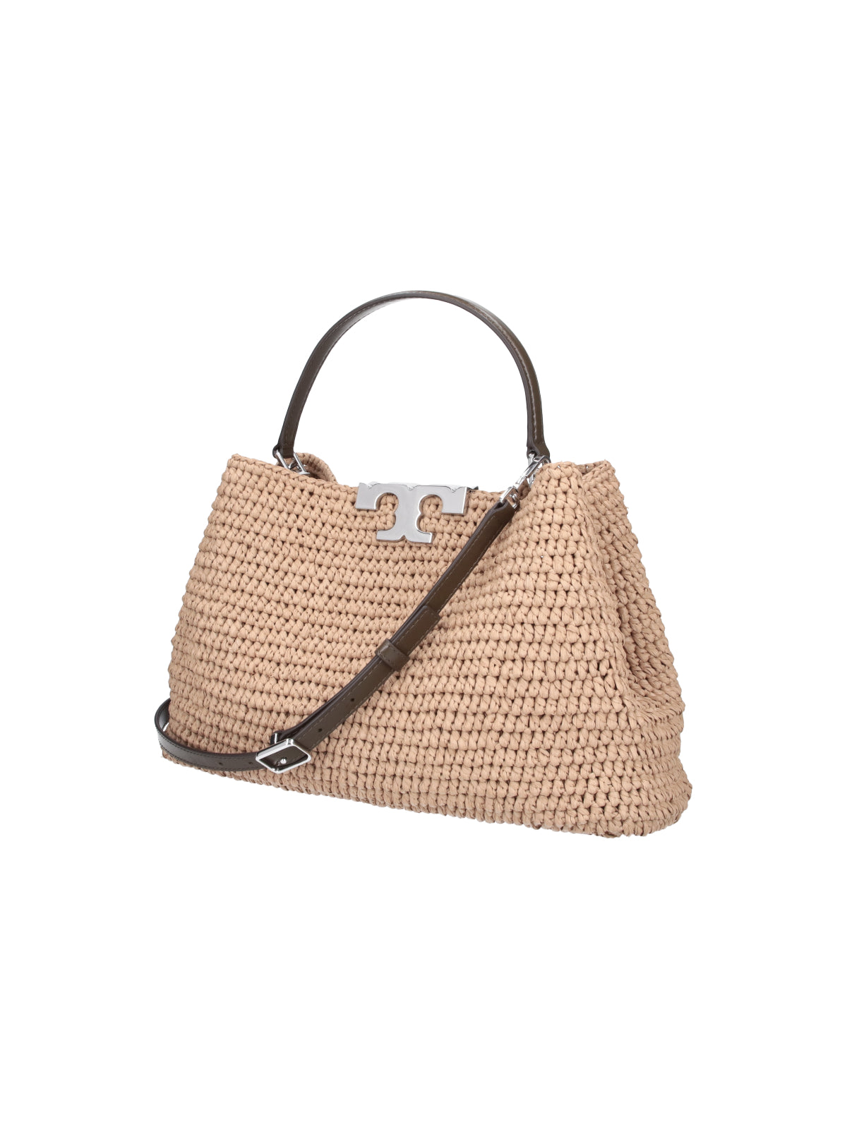 Beige Textured Trapezoidal Woven Bag