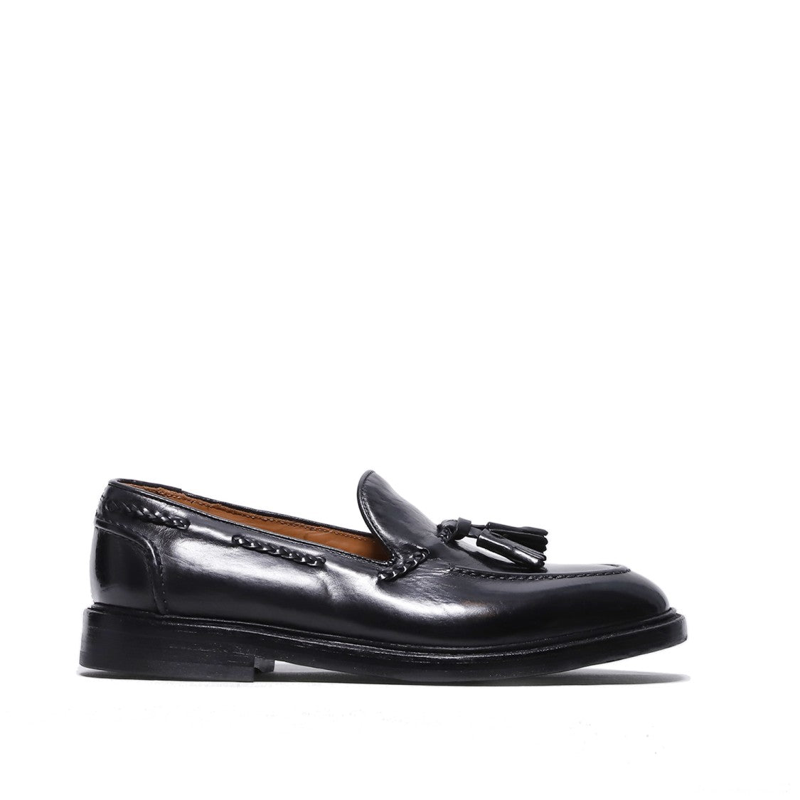 Black Faded Leather Moccasin With Tassels