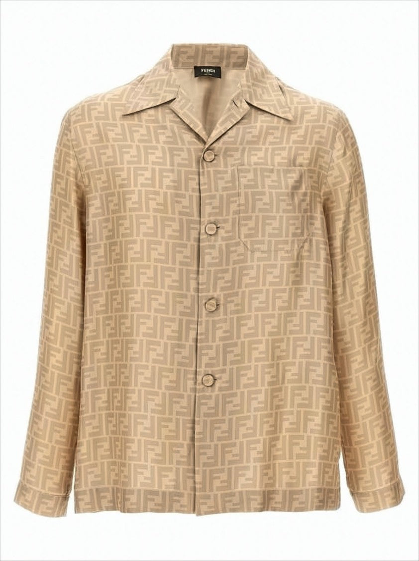 Tonal Geometric Pattern Silk Shirt