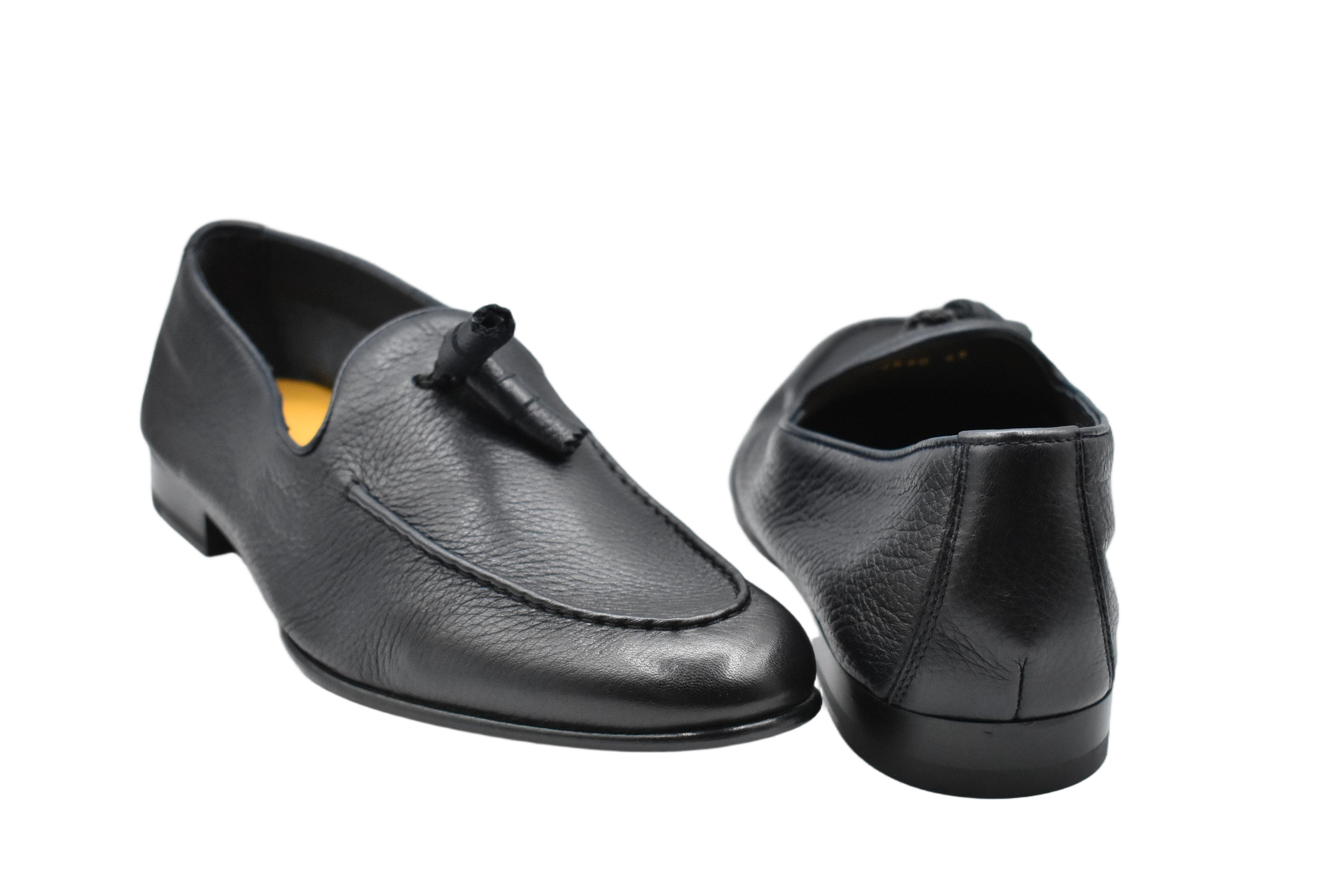 Textured Leather Blue Loafers With Decorative Tassel