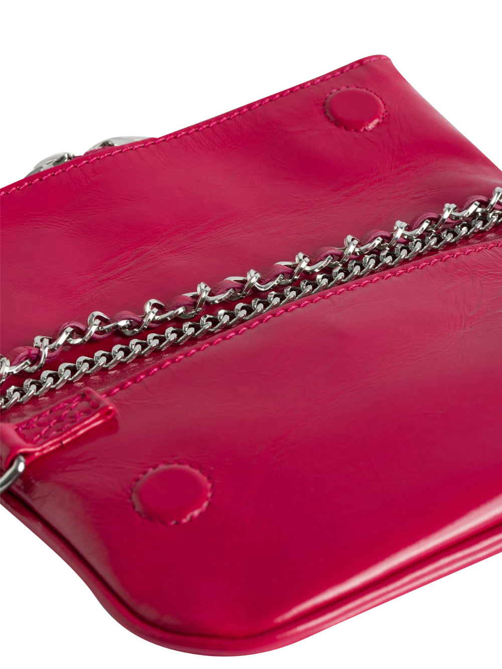 Rectangular Glossy Clutch Bag with Silver-tone Chain Strap