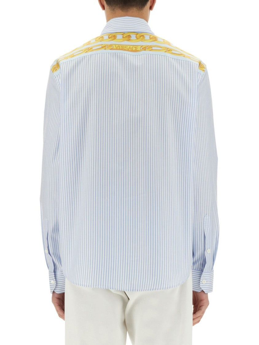 Striped Shirt With Silk Printed Insert