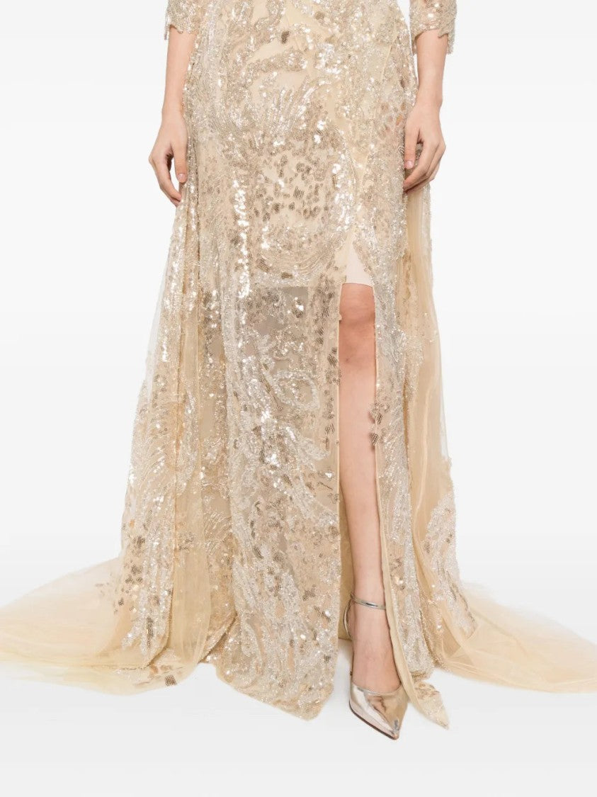 Embroidered Long Dress With Overskirt