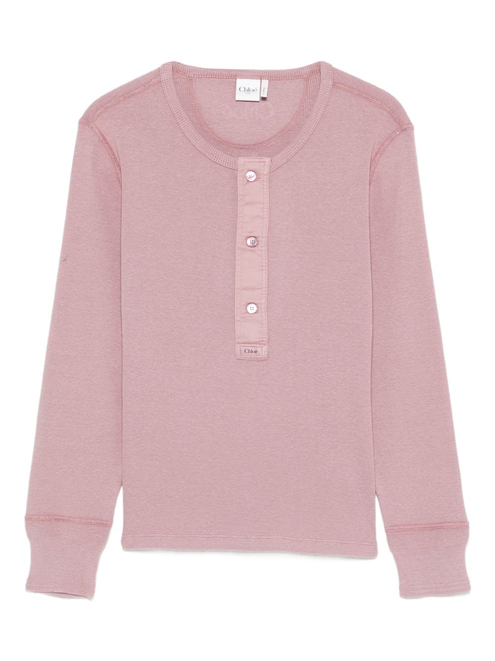 Soft Ribbed Long-Sleeve Top With Button Placket
