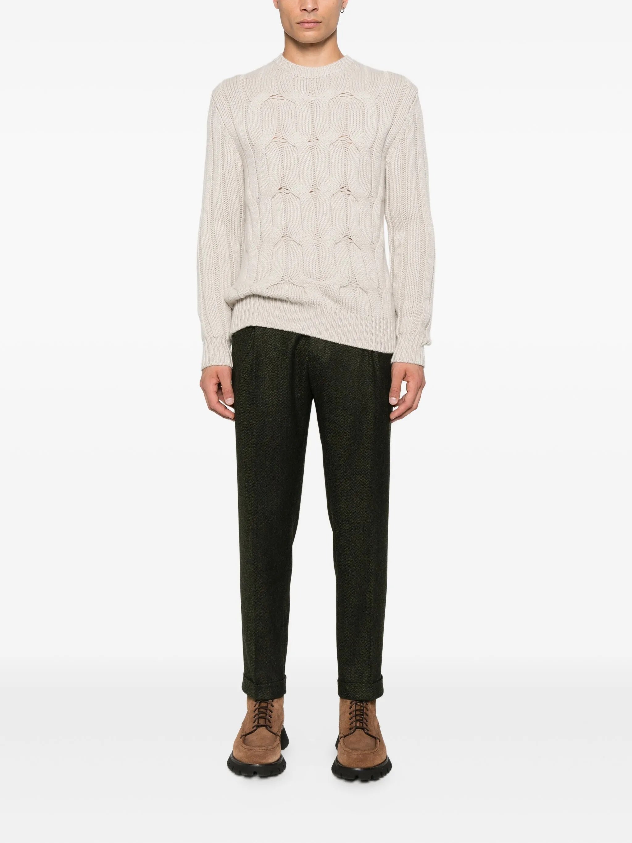 Treccia Cable Knit Crew Neck Sweater