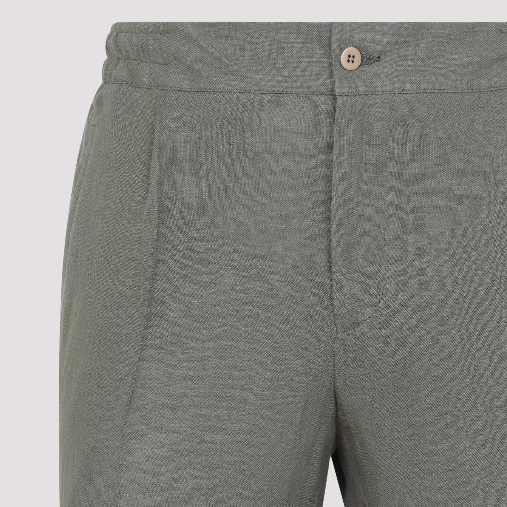 Slim Tailored Fit Green Linen Trousers